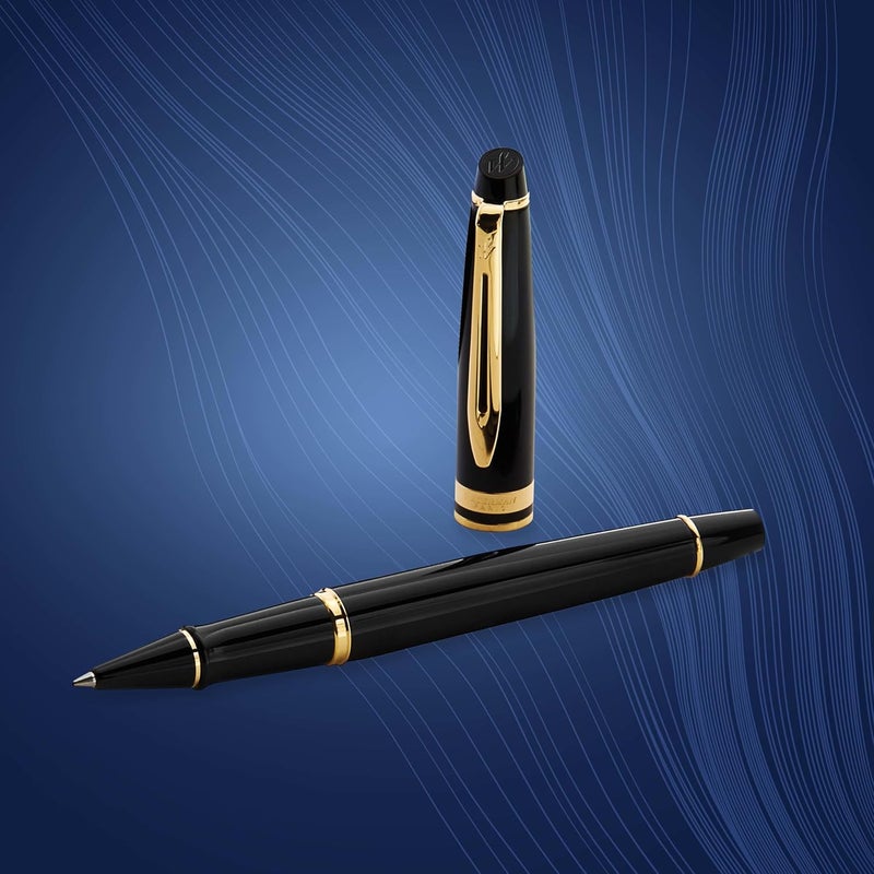 Waterman Expert Rollerball Pen in Gloss Black with 23K Gold Trim - Fine Point with Black Ink Cartridge, Gift Box - Image 5